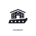 black houseboat isolated vector icon. simple element illustration from transportation concept vector icons. houseboat editable Royalty Free Stock Photo