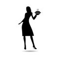 Black Housewife holding pie, woman holding a pie icon or logo