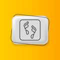 Black Human footprint icon isolated on yellow background. Trace of human foot. Silver rectangle button. Vector Royalty Free Stock Photo