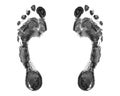 Black human footprint white background isolated close up, adult foot print pattern illustration, barefoot footstep silhouette mark