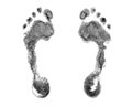 Black human footprint white background isolated close up, adult foot print pattern illustration, barefoot footstep silhouette mark Royalty Free Stock Photo