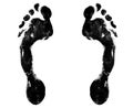 Black human footprint white background isolated closeup, barefoot person foot print pattern illustration, footstep silhouette mark Royalty Free Stock Photo