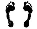 Black human footprint white background isolated closeup, barefoot person foot print pattern illustration, footstep silhouette mark Royalty Free Stock Photo