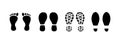 Black human footprints icon. Footstep print, shoe sole, footmarks. Track of shoes. Barefoot man\'s step. vector illustration Royalty Free Stock Photo