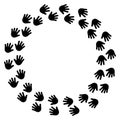 Black human handprint, round frame. Vector illustration Royalty Free Stock Photo