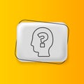Black Human head with question mark icon isolated on yellow background. Silver rectangle button. Vector Royalty Free Stock Photo