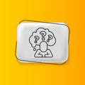 Black Human head with question mark icon isolated on yellow background. Silver rectangle button. Vector Royalty Free Stock Photo