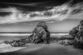 Black Humphrey Rock, Whipsiderry Beach,Newquay, Cornwall Royalty Free Stock Photo