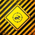 Black Hunt on rabbit with crosshairs icon isolated on yellow background. Hunting club logo with rabbit and target. Rifle Royalty Free Stock Photo