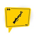 Black Hunting gun icon isolated on white background. Hunting shotgun. Yellow speech bubble symbol. Vector Royalty Free Stock Photo