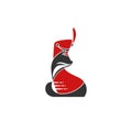 Black Hussar cat with red shako cap and red dolman. Original logo concept isolated on white Royalty Free Stock Photo