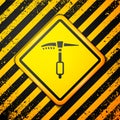 Black Ice axe icon isolated on yellow background. Montain climbing equipment. Warning sign. Vector Royalty Free Stock Photo