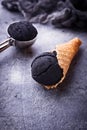 Black ice cream. Trendy food