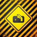 Black Ice hockey goal with net for goalkeeper icon isolated on yellow background. Warning sign. Vector Royalty Free Stock Photo
