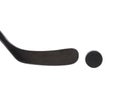 Black ice hockey stick and puck. Royalty Free Stock Photo