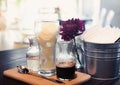 Black iced coffee latte serve with frozen milk