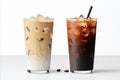 Black iced coffee and iced latte coffee set in tall glass, isolated on white background Royalty Free Stock Photo