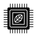 Black icon of a computer chip with a white leaf symbol inside computer chip icon technology Royalty Free Stock Photo