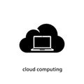 Black icon of a laptop inside a cloud shape with text \