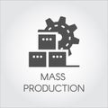 Black Icon in flat style of gear wheel and boxes. Mass production and modern machinery equipment concept