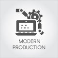 Black icon in flat style of modern production and computer technology concept. Pictograph graphic or infographic element