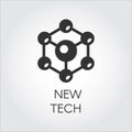 Black icon in flat style of spherical particles. Connection molecular structure label. Logo of new tech concept Royalty Free Stock Photo