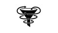 Black funnel icon with swirling arrows on white background filter process Royalty Free Stock Photo