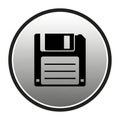 Black Floppy Disk Icon Inside a Grey and White Circle on White Background diskette save icon Royalty Free Stock Photo