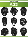 Black Icon Set Faces I