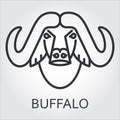 Black icon style line art, head wild animal buffalo, bull.