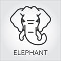 Black icon style line art, head wild animal elephant.