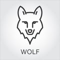 Black icon style line art, head wild animal wolf.