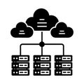 Black icon of three stacked servers connected to three clouds data network Royalty Free Stock Photo