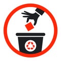 black icon throw garbage into the trash can.