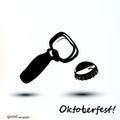 Black icon Vintage craft beer opener and illustration cap Beer logo. Oktoberfest concept. Isolated simple monochrome