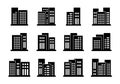 Black icons buildings and vector company set, Isolated office collection on white background