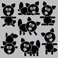 Black icons cats isolated on a gray