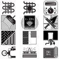 Black icons collection for underfloor heating Royalty Free Stock Photo