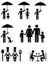 Black icons of family, food service, and umbrella.