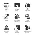 Black icons in flat design of business, online orders and payments, fast delivery, conclusion contact and other symbols