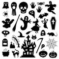 Black icons for Halloween on a white background. Vector illustration. Royalty Free Stock Photo