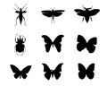 Black icons of insects isolated on white background Royalty Free Stock Photo