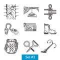 Black icons for rock climbing accessories Royalty Free Stock Photo