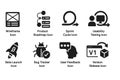 Black Icons Set Representing Software Development, Agile Methodologies, and Project Management Royalty Free Stock Photo