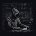 Black image of computer hacker in ascii style generative AI