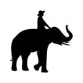 Black image elephant Asia with Elephant mahout walking, graphics design vector outline Illustration