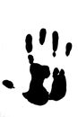 Black imprint right palm person hand on white background