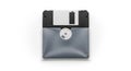 Black 3.5 inch floppy diskette in a protective plastic sleeve, vintage computer data storage hardware and retro tec Royalty Free Stock Photo