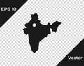 Black India map icon isolated on transparent background. Vector