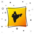 Black India map icon isolated on white background. Yellow square button. Vector